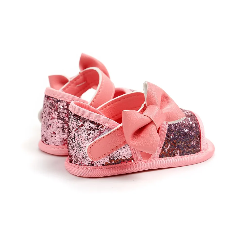 Brand Summer Sequin Bow Girls sandals PU Leather Princess sandals Gift baby moccasins Anti-slip Baby infant sandals