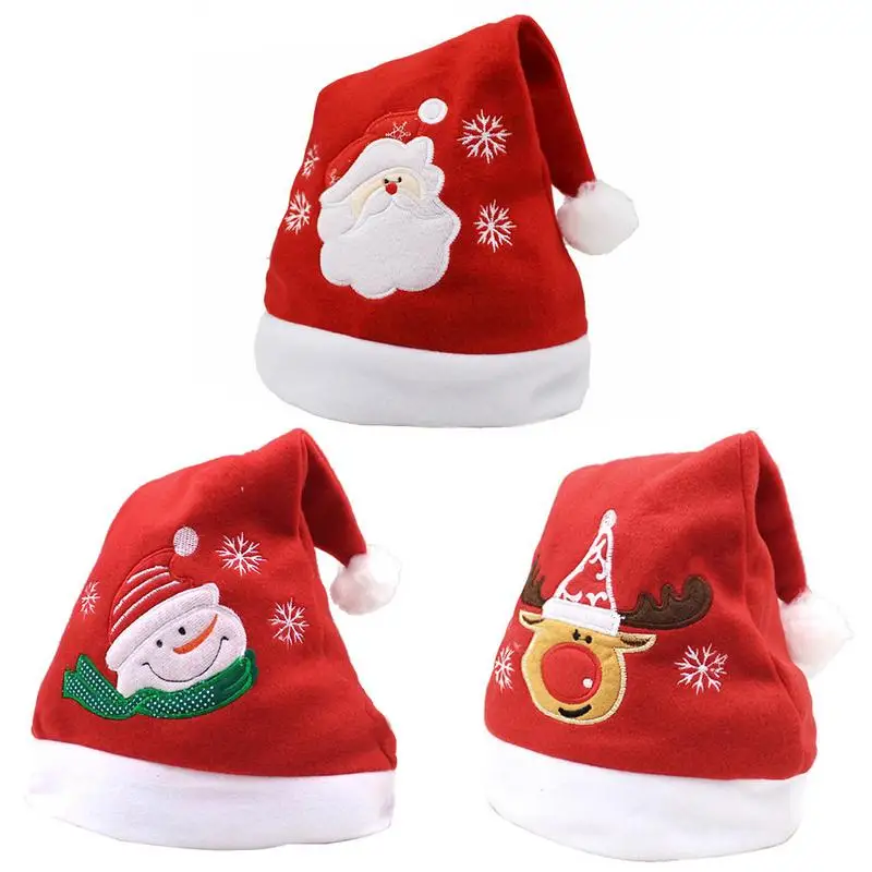 

Christmas Hat Santa Snowman Deer Christmas Xmas Navidad Hats Flannel Embroidered Christmas Hat Ornaments Party Home Decoration