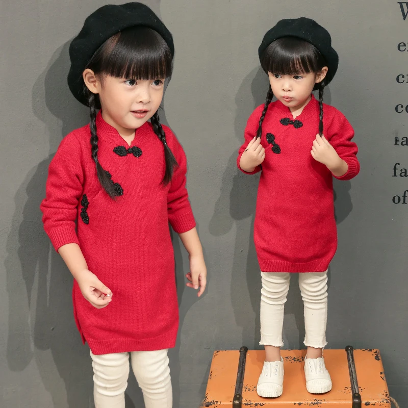 Детская одежда детский свитер средней длины в китайском стиле универсальный свитер-юбка детская юбка с длинными рукавами