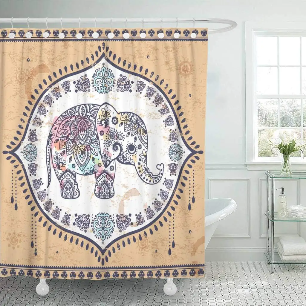 Fabric Shower Curtain Hooks Mandala Vintage Graphic Indian Lotus Ethnic Elephant African Tribal Coloring Book Boho | Дом и сад