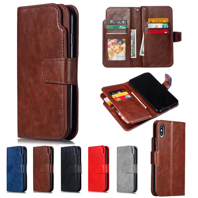 

Leather wallet phone case for iphone 6 6S 7 8 plus X XS XR MAX 11 11 Pro 11 Pro max phone panel bracket double deck Bank card slot PU+TPU flip cover
