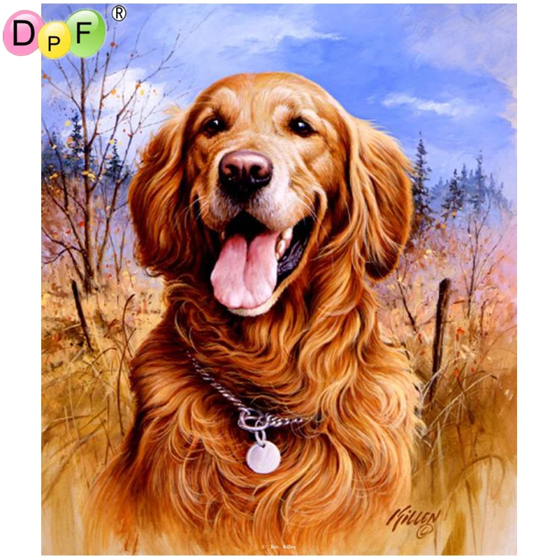 

DPF DIY 5D Full Round Diamond Painting Magic Cube Cross Stitch Crafts yellow dog tag Diamond Embroidery Mosaic Home Decor Gift