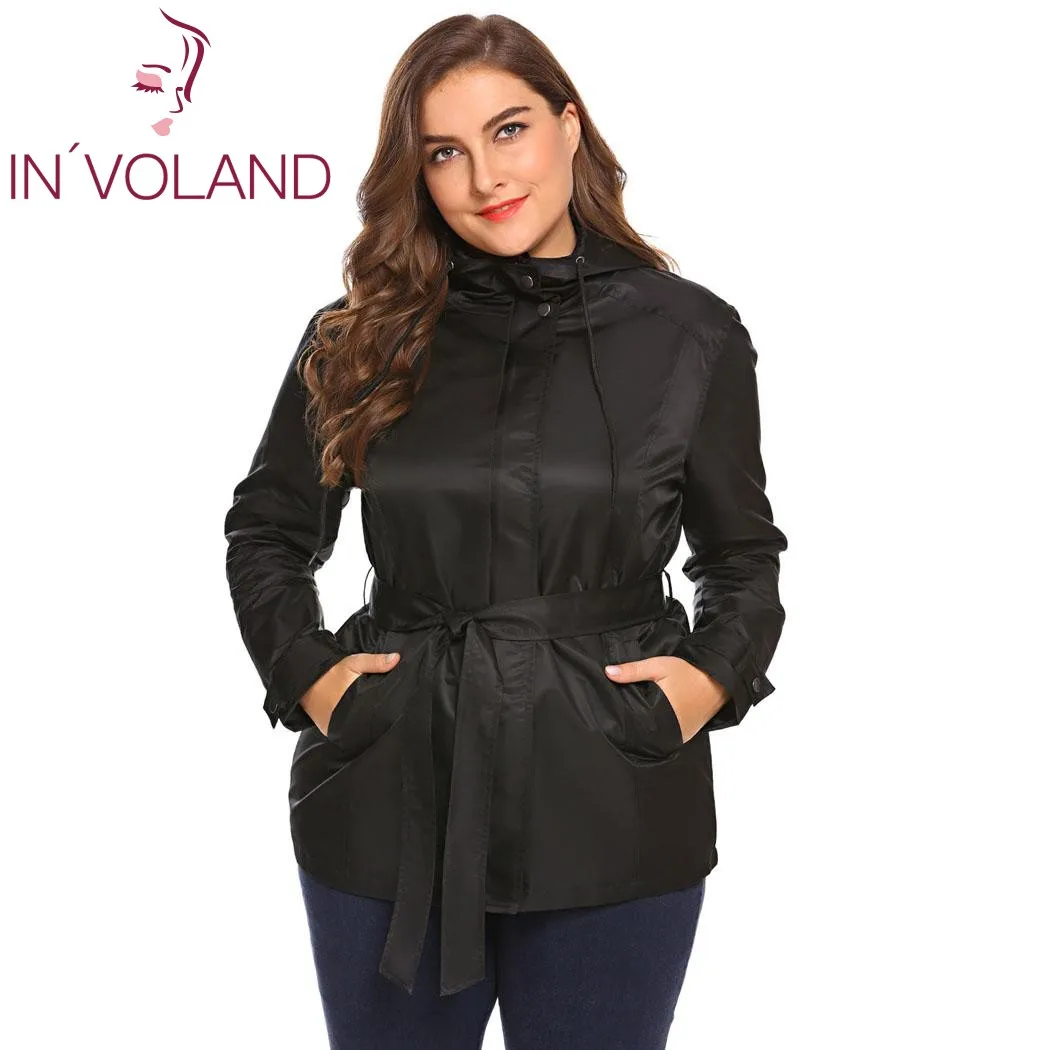 IN'VOLAND Large Size Women Jacket Coat XL-5XL Spring Autumn Casual Hooded Long Sleeve Outwear Lightweight Big Overcoat Plus Size