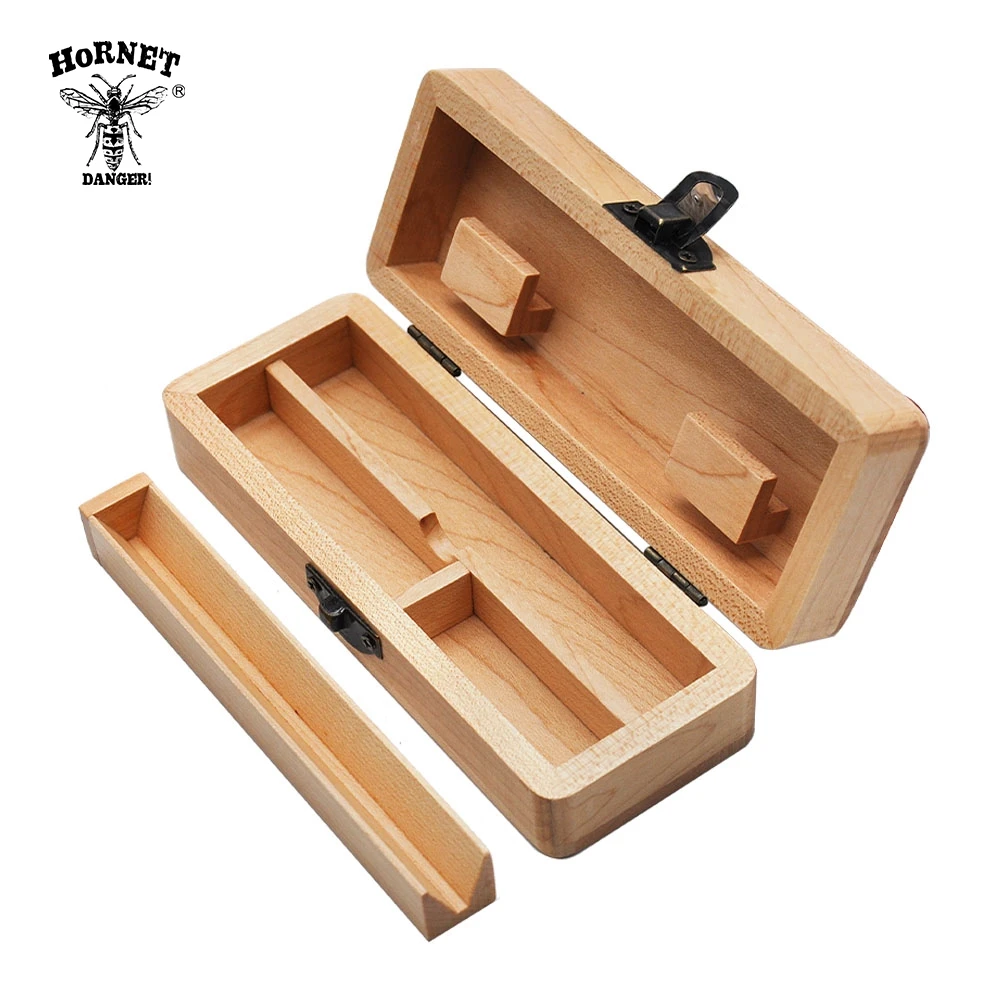 HORNET Wood Stash Box With Rolling Tray Natural Handmade Wooden Tobacco and Herbal Storage Box For Smoking Pipe Accessories