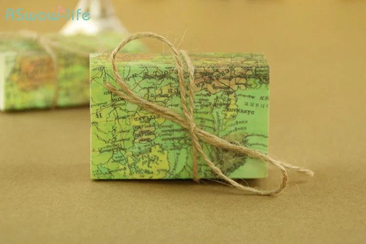 

Creative Packaging Box Green Vintage English Alphabet World Map Paper Gift Box Wedding Supplies Candy Box For Candy Packaging