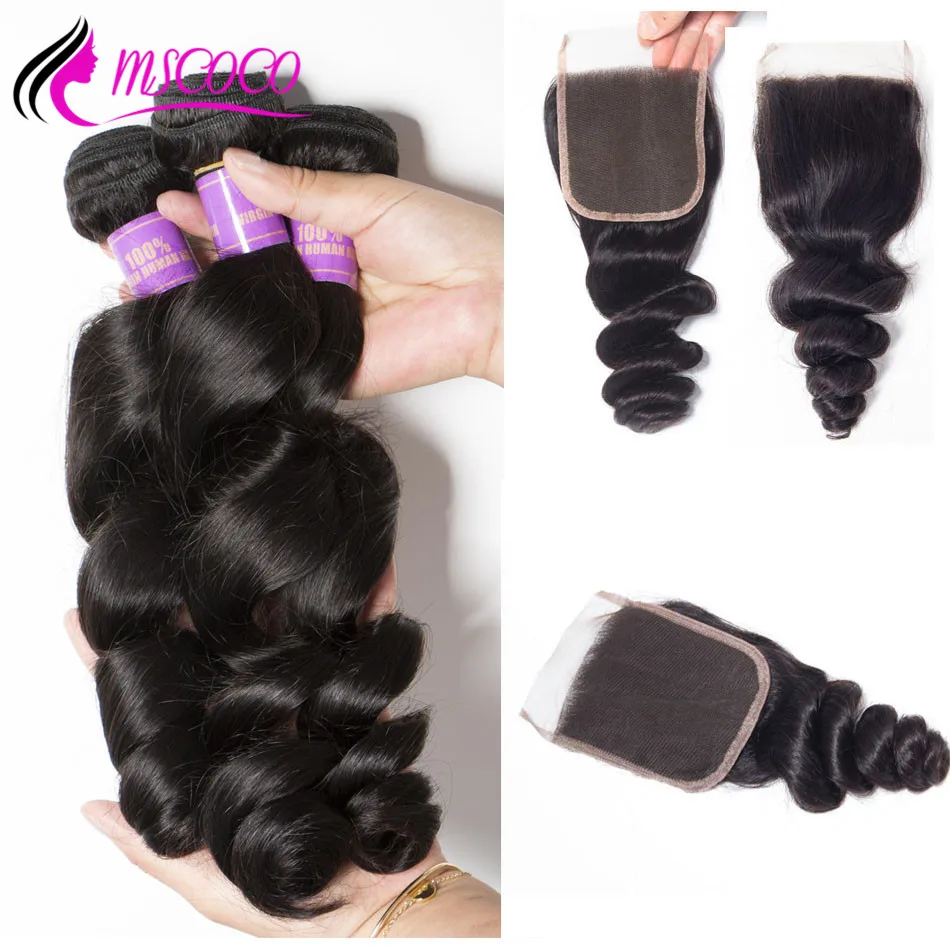 

Mscoco Brazilian Hair Weave Bundles With Closure Remy Loose Wave Bundles With Closure 3 Bundles With Lace Closure