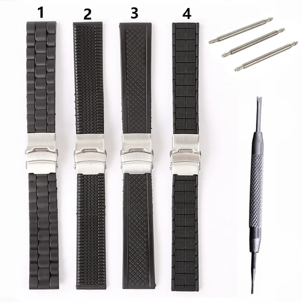 Black Silicone Rubber Watch Band Strap Straight End Bracelet Stainless