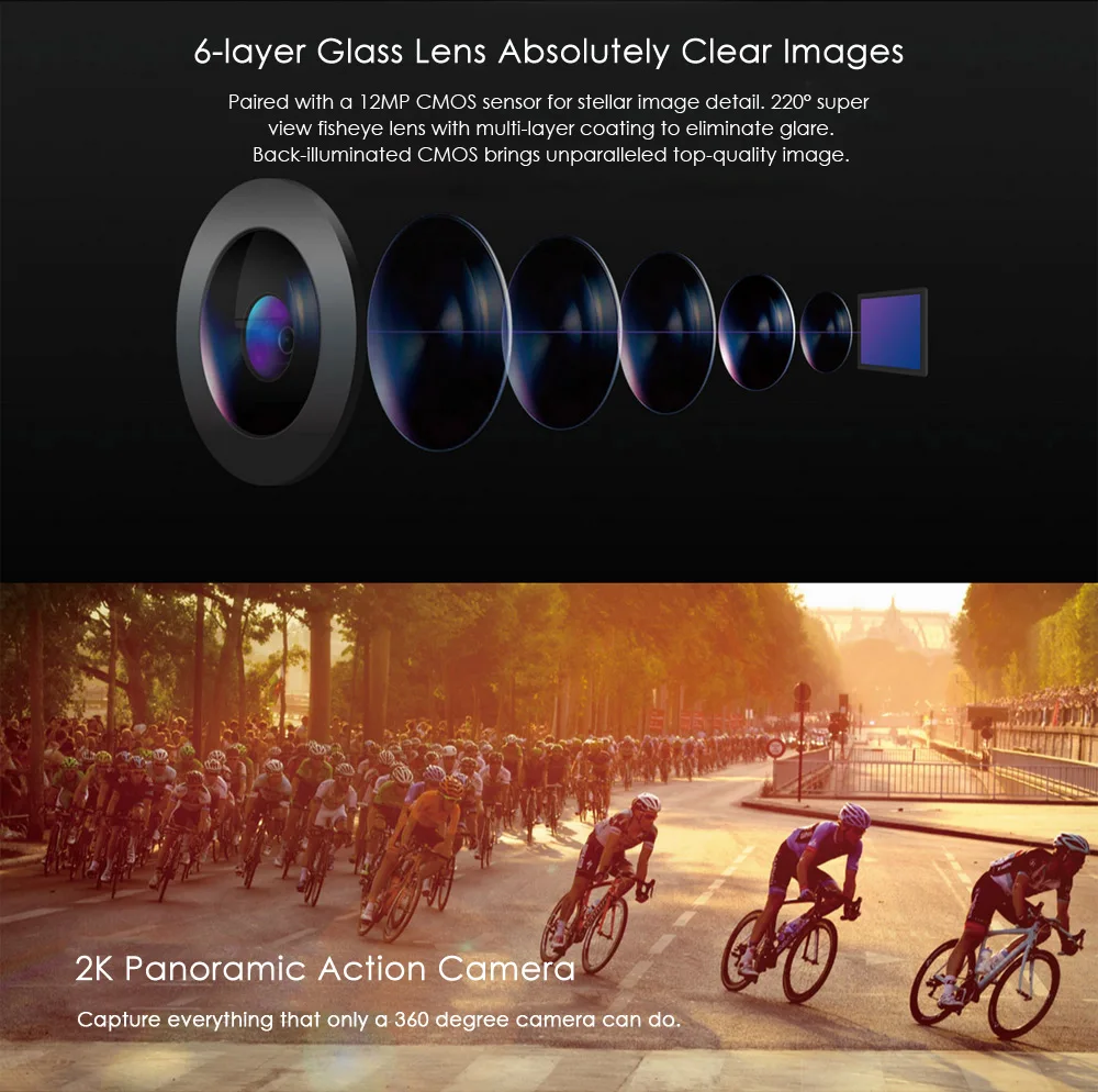 SJCAM SJ360 360 Degree Panorama WiFi Action Sport Camera Fisheye Lens 2K VR Video Recording