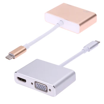 

2 in1 USB 3.1 Type C to HDMI+VGA Female Adapter Cable 4K HDMI 1080P VGA Converter for Macbook Laptop for Google New Chromebook