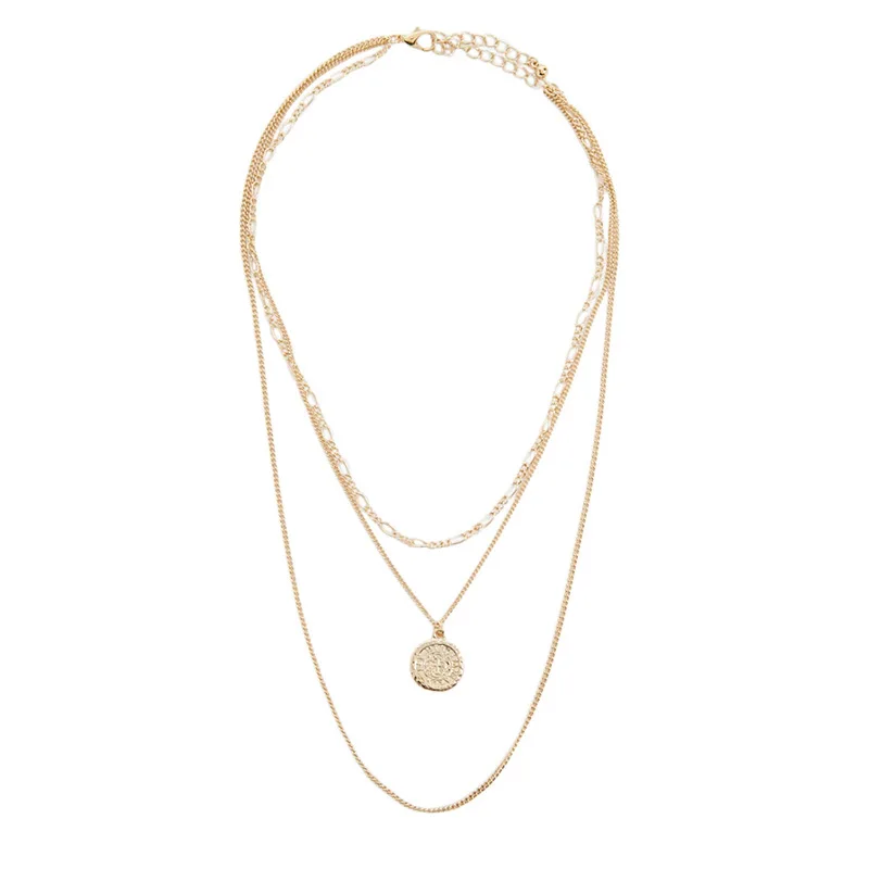 

Round Coin Pendant Necklace Female Layered Necklaces for Women Gold Silver Color 2019 Fashion Jewelry Lady Party Clavicle Chain