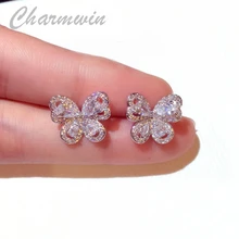 Charmwin, новинка, S925, серебряные серьги-гвоздики, для женщин, серьги, кубический цирконий, серьги для женщин, ювелирное изделие, подарок