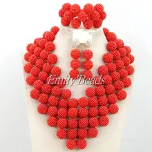 African Beads Jewelry Set Nigerian Wedding African Beads Red Jewelry Sets Bridal Women Earring And Necklace Set Jewelry AMJ264