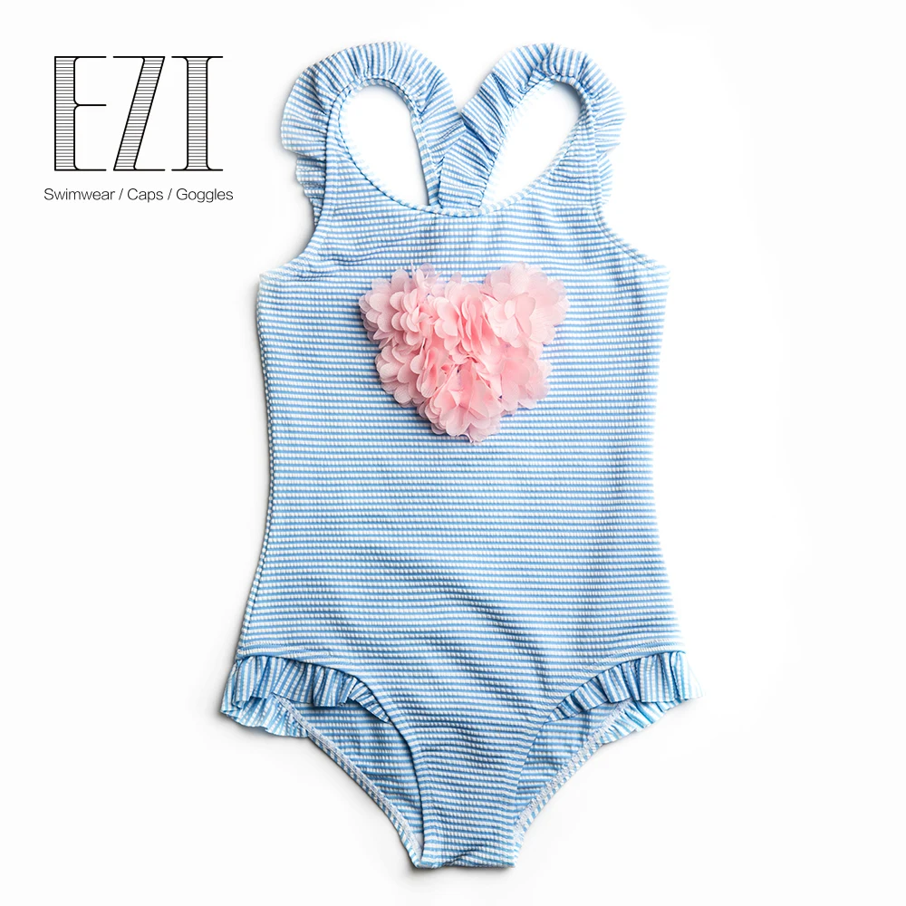 July Sand 2018 children swimsuit baby girl swimwear bowknot decorated flower soft skin care pom pom one-piece swimsuit 010175 pom pom decorated denim bikini set