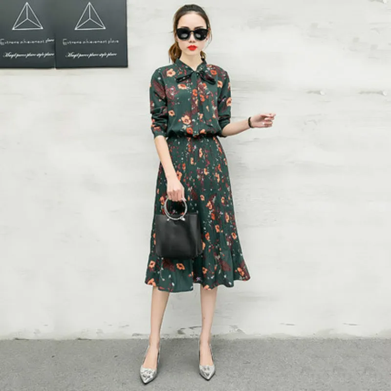 

Spring Autumn Dress For Women Long Sleeve Dress Long OL Floral/chiffon Dresses And Sundresses Plus Size Women's Summer Sundress