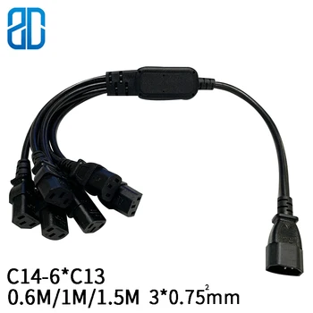 

0.6M 3*0.75mm square C14-6*C13 IEC320 C14 Male Plug To 6*IEC320 C13 Female Power Extension Cable Cord Wire PDU Chassis UPS