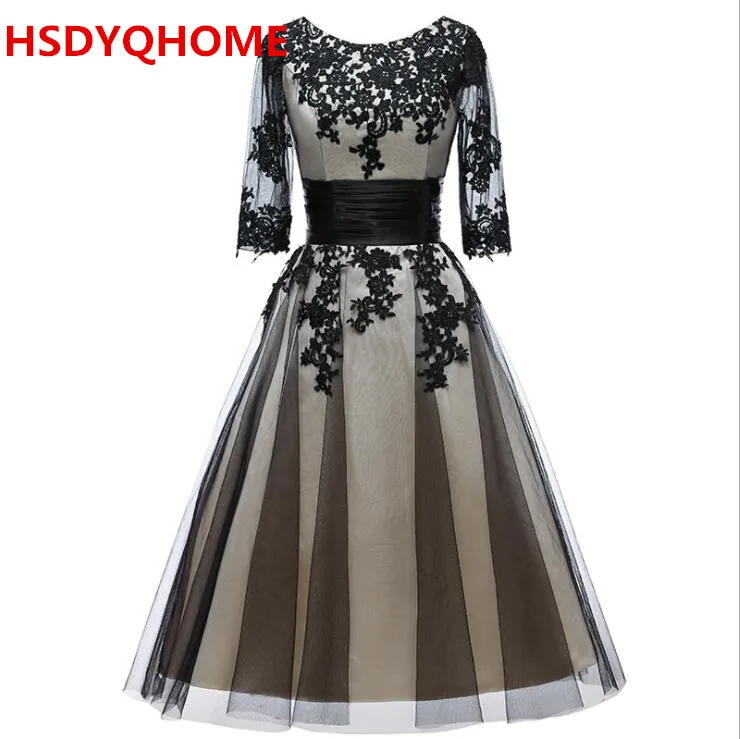HSDYQHOME черный, белый цвет кружево Вечерние платья с рукавами элегантные для женщин вечерние платья для матери невесты