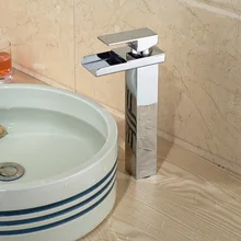Modern Wide Waterfall Bathroom Vessel Sink Basin Mixer Faucet Single Handle Chrome Finish with Hot and