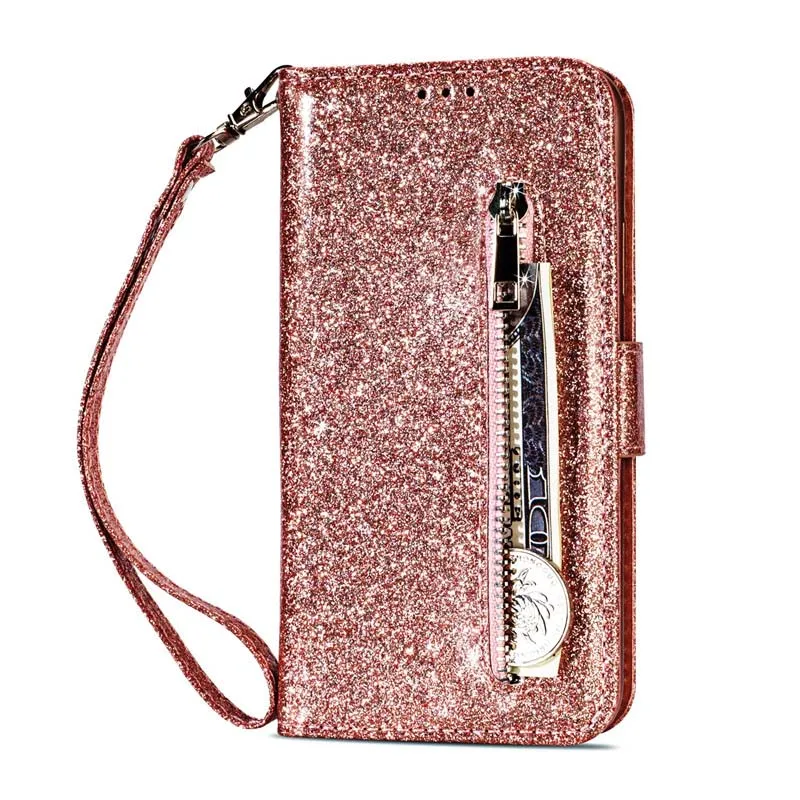 

Luxury Glitter PU Leather Zipper Bag Flip Wallet Coque Cover For Huawei P20 P20Pro P20Lite Mate20 Mate20lite Mate20Pro JS0881