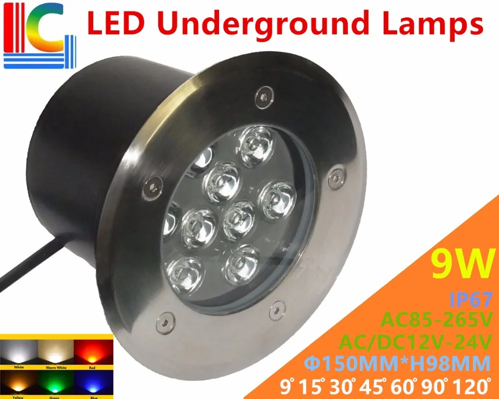 

9W LED Underground Lamps 12V 24V 110V 220V 85-265V Outdoor IP67 Waterproof Buried lights DMX512 Color Garden Lighting CE