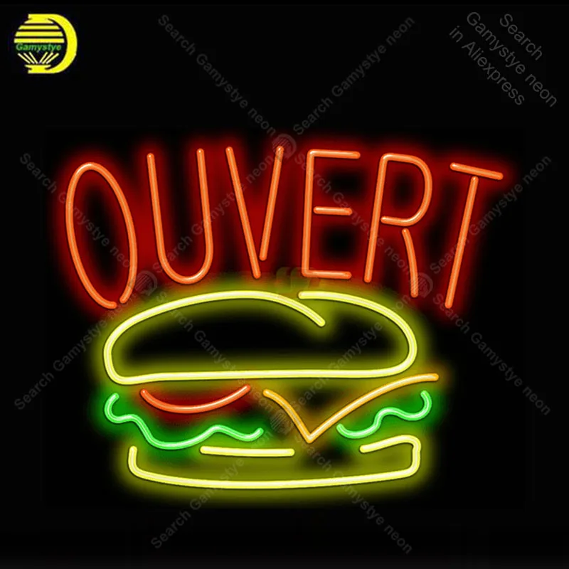 

Ouvert with Burger Neon Light Sign Restaurant Neon Bulb Sign Decor Store Coffee Neon lamp anuncio luminoso Atarii Dropshipping