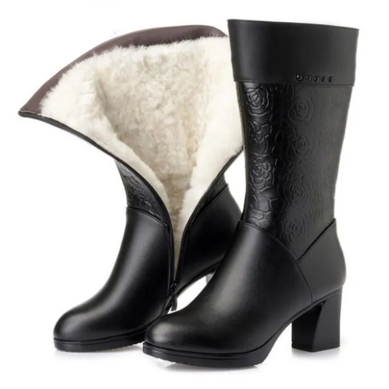 

2018 Newest Fashion Winter Women Boots Warm Comfort In-tube Boots Snow Boots High-heels Increased Thin Real Leather Shoes Boots