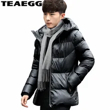 TEAEGG/Повседневная зимняя куртка для мужчин, плотное теплое пальто, черная парка с капюшоном из искусственной кожи, мужские куртки, верхняя одежда, парки, Homme AL699