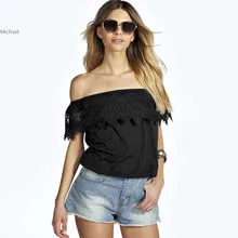 Stylish Lady font b Women s b font Fashion Casual Sexy Off shoulder Short Sleeve Lace