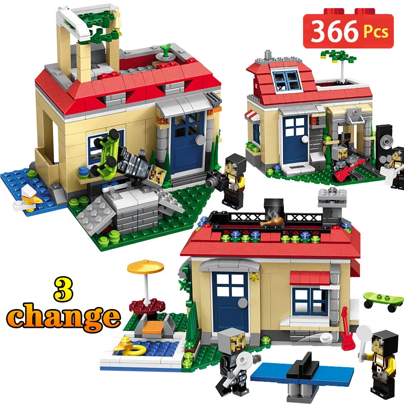 

My World City Mini Action Sets Figrues Compatible LegoINGLY Minecrafted Poolside Holiday Villa Building Blocks Child Toys Gifts