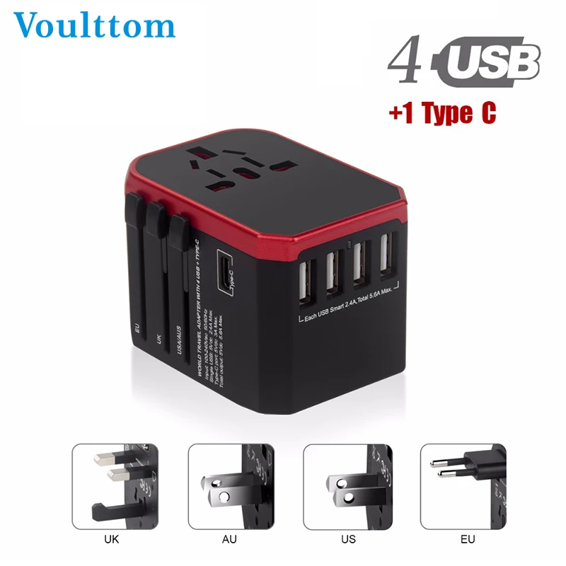 Voulttom Travel adapter UK AU EU US 4in1 International Charge Adapter
