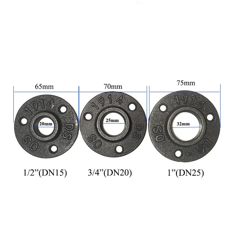 100 шт. Чугунный фланец 1/" 3/4" " фланец ретро аксессуары для мебели Лофт американская промышленность полка база вешалка металлический крючок