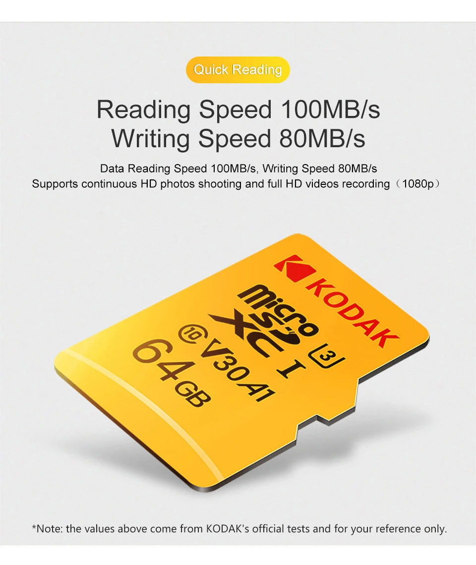 Kodak микро сд microsdxc 16ГБ 32ГБ 64ГБ 128ГБ сд карта U3 флеш TF карта памяти флешка на камера смартфон микро планшет видеорегистратор автомобильный