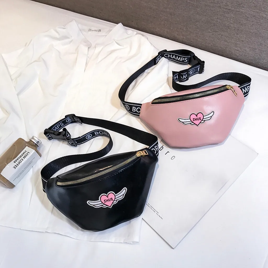 CONEED Women PU Leather Fashion Sport Messenger Bag Zipper Solid Color Printed Design High Quality Mini Waist Bag 19MAR14