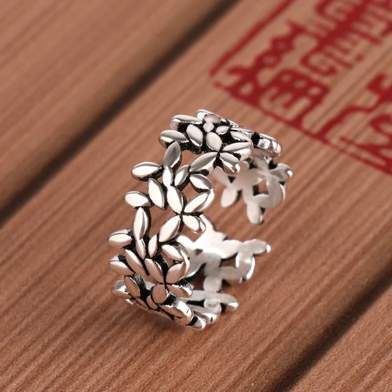 

Wholesale Real 925 Sterling Silver Vintage Leaf Rings For Women Statement Jewelry Finger Ring anillos mujer bijoux