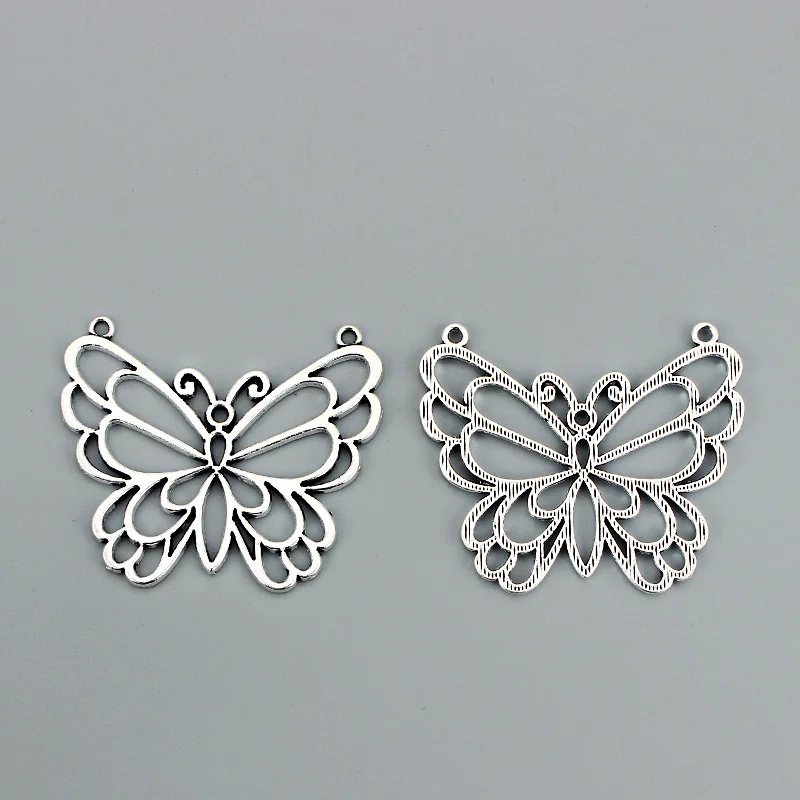 8PCS Tibetan Silver Hollow Open Animal Butterfly Insect Charms Pendants for DIY Jewelry Necklace Making Findings 57x48mm