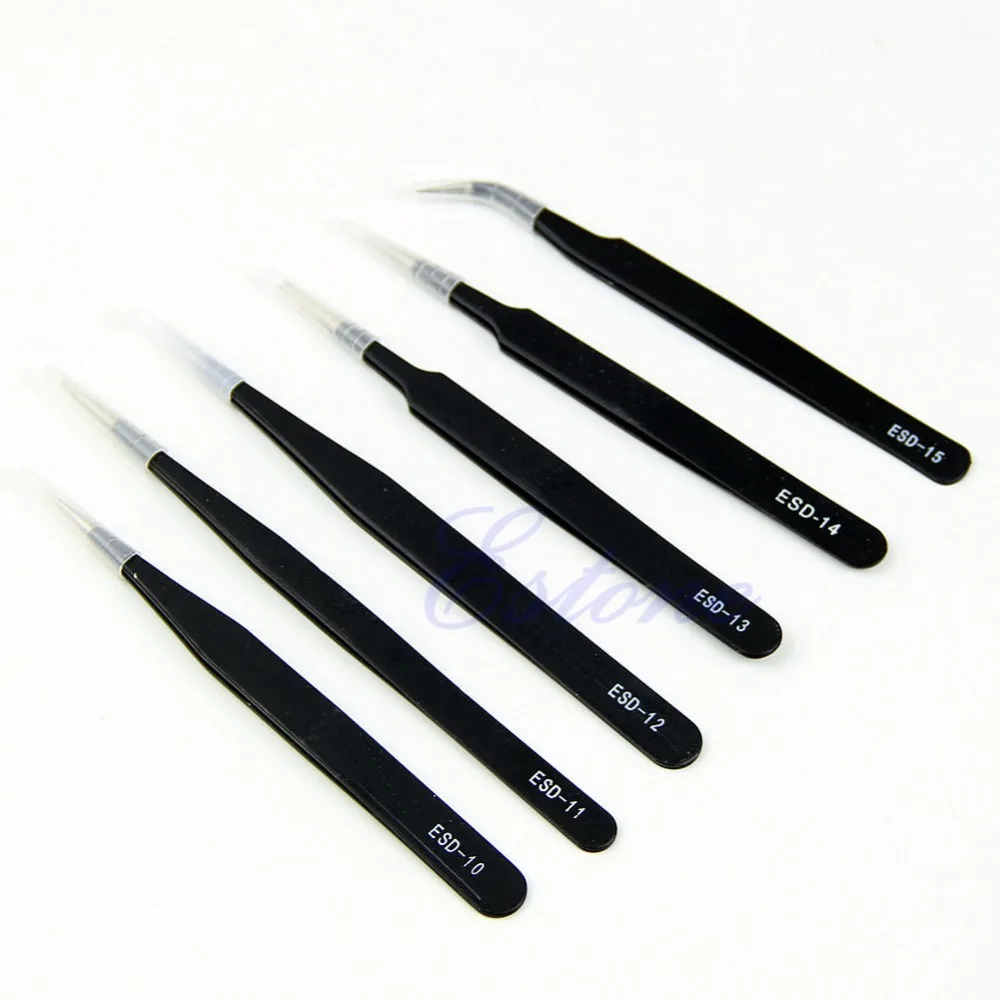 

OOTDTY Resists Corrosion 6Pcs Safe Anti-static Tweezers Maintenance Tools ESD10-15 New