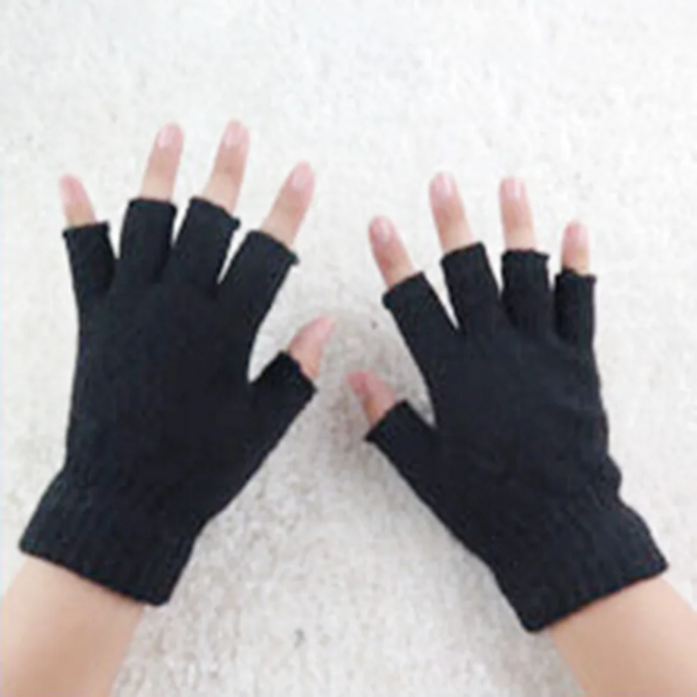 

3 Colors Winter Solid Fingerless Half Fingers Warm Knit Magic Gloves Mittens