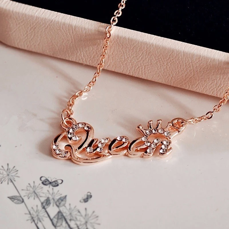 Розовое золотое ожерелье для женщин с надписью queen 1 шт. для девочек с кристаллами стразами серебряный Регулируемый женский ювелирный аксессуар