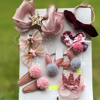 

10PCs/lot Baby Girls Sequin Crown Side Clips Flower Bow Hair Tie Bow Hairpins Girl Kids Chiffon Flowers Hair Accessories