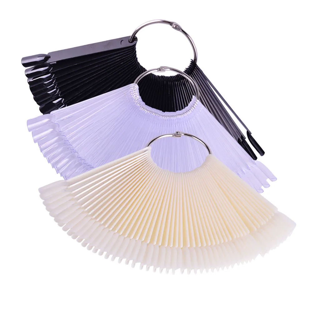 

50 Tips Fan-Shaped False Nail Display Board Black/Clear/Natural Color Chart Acrylic UV Gel Decorations Practice Stick TR436