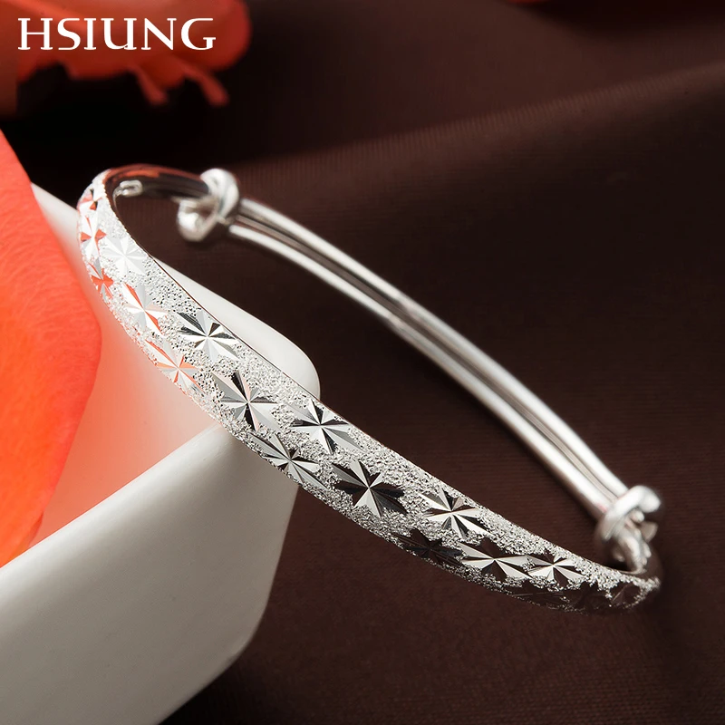 

HSIUNG Silver silversmith S999 fine jewelry pure silver star trendy fashion adjustable snow flower bracelets anniversary gift