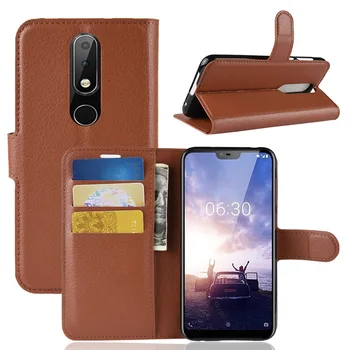 

10pcs/lot Litchi Pattern Flip Magnetic PU Leather Wallet Phone Case For Nokia X6 Lychee Grain Cover