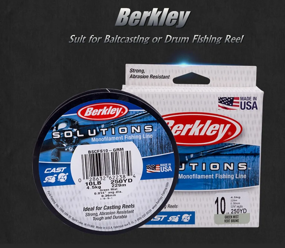 Berkley 10LB-17LB мощность 229 м 250yd нейлоновая рыболовная леска для барабанной катушки и катушки для литья под давлением, линия для литья под раковину