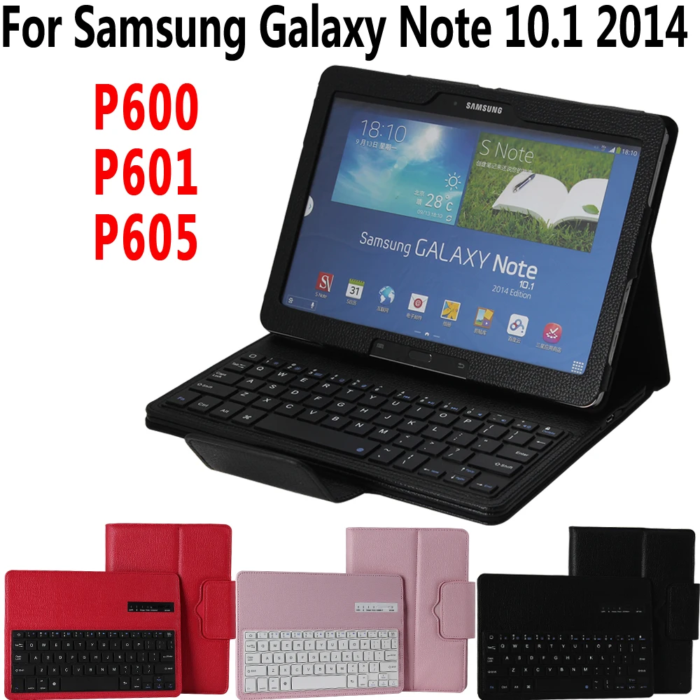  Litchi Pattern Leather Removable Wireless Bluetooth Keyboard Case Cover for Samsung Galaxy Note 10.