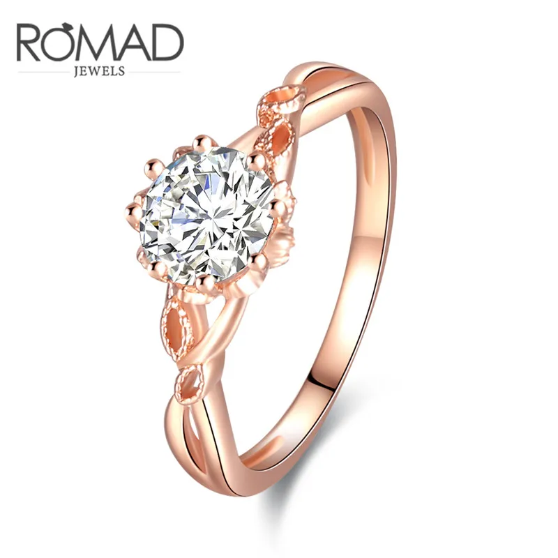 

ROMAD Flower Vine Rings For Women Rose Gold Color Crystal Ring Femme Vintage Jewelry Lover Gift Size 6 7 8 Leaf Finger Ring R4