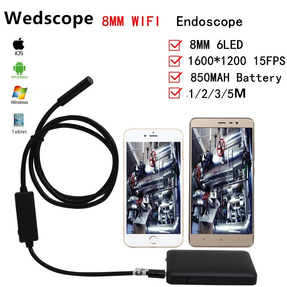Wedscope Wifi Endoscope Android PC USB Inspection Camera 8 MM 2.0MP HD