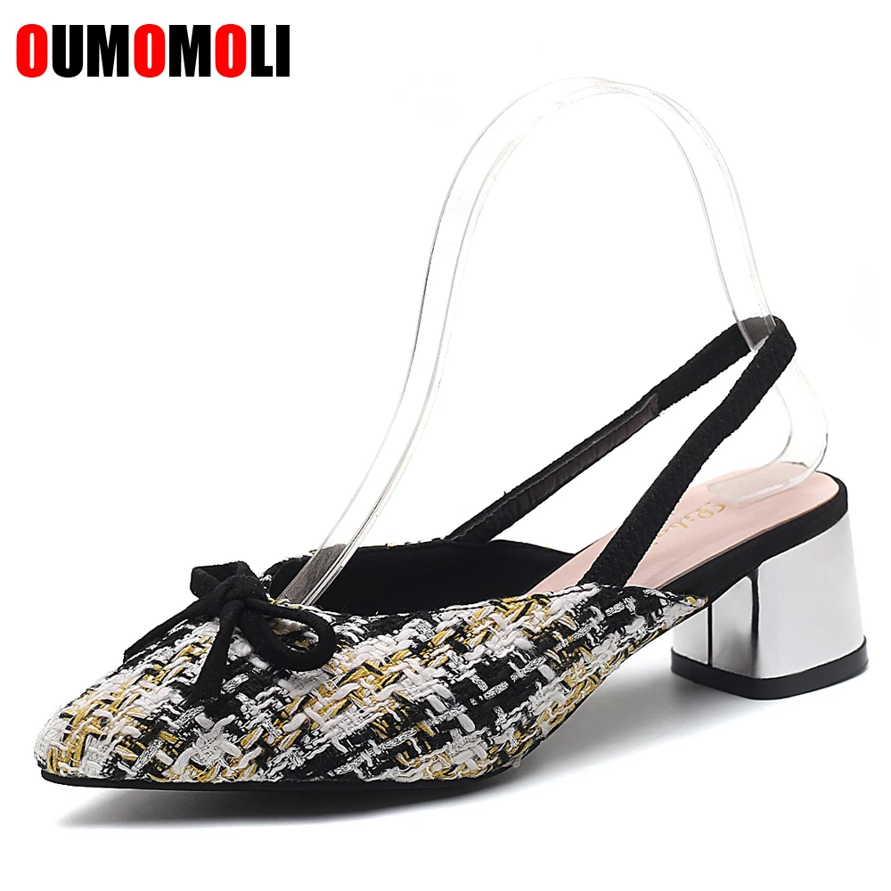

2019 bowknot sandals Woman Shoes Asymmetrical Square Heel Sandals Pointed Toe Slingback Pumps Middle Heels sandals E259