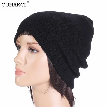 

CUHAKCI Head Cap Knitted Beanies Unisex Winter Women Skullies Stripes Short Warm Solid Color Wool Hat Soft Gorro Male Ski Caps