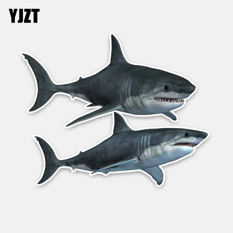 

YJZT 15CM*12.1CM Wonderful Two Great Sharks PVC Car Window Sticker Decal Graphical 5-0287