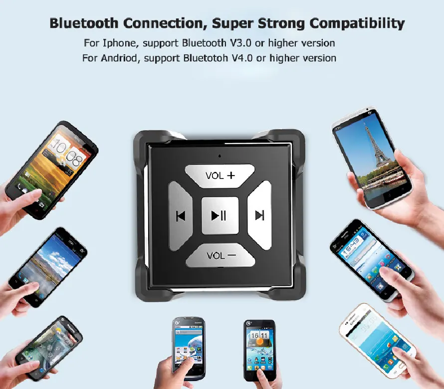 

Mini Car Wireless FM Transmitter Bluetooth Media Music Steering Wheel Remote Shutter Control Mounting Clip For Auto Car Bicycle