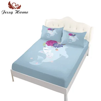 

1Pc 3Pcs Fitted Sheet Set Blue Sea Dancing Dolphin Polyester Fabric Mattress Cover with 2 Pillow Shams